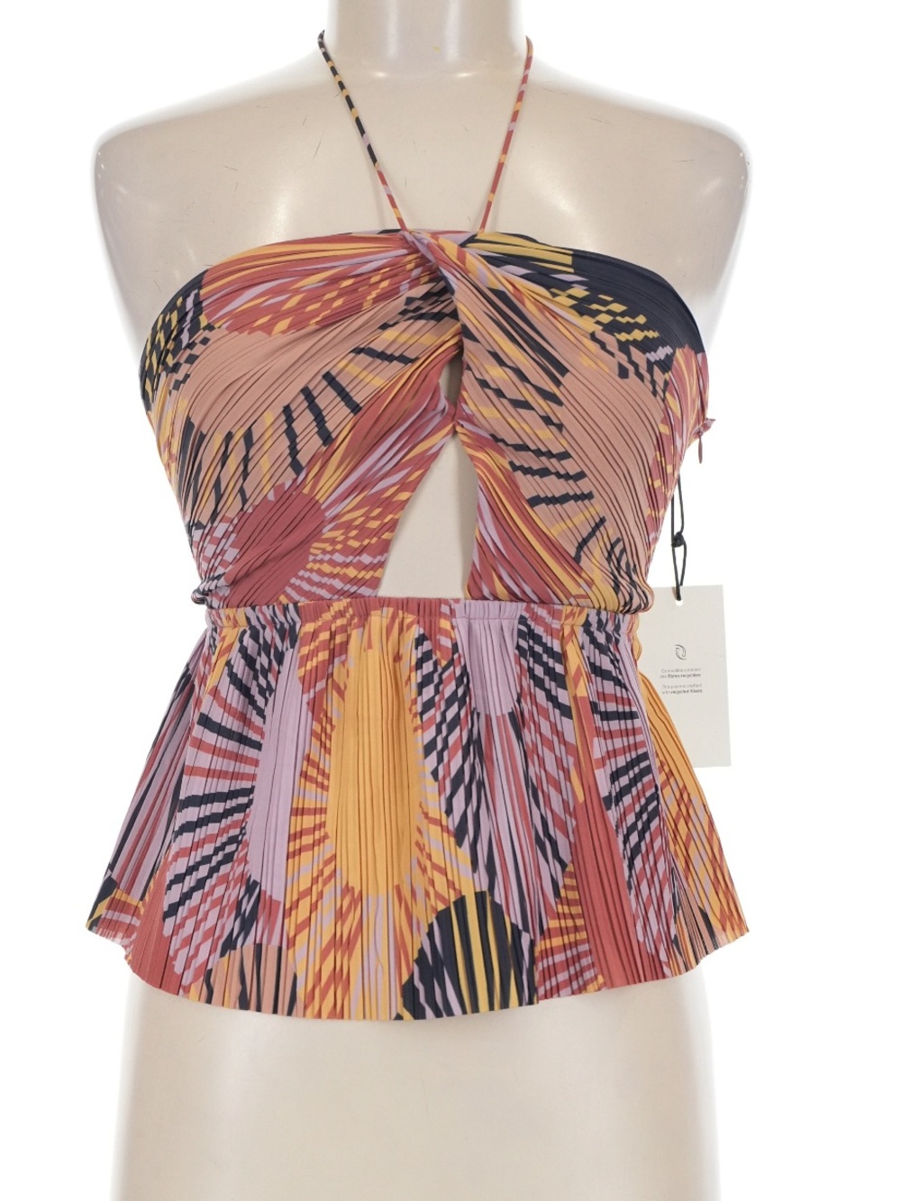 ba&sh Pink and Yellow Striped Pleated Top